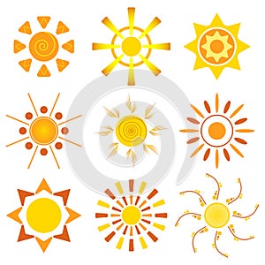 Sun icons set. Elements for design. Flat vector illustration