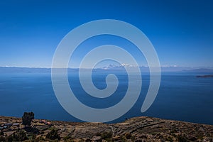 Sun Island - July 28, 2017: Panoramic view of Sun Island in lake Titicaca, Bolivia