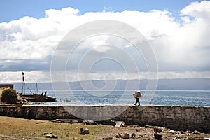 Sun island is located on lake Titicaca