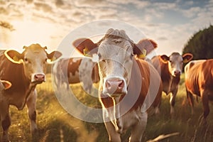 Sun-kissed cows savor the last rays of the day\'s sunset