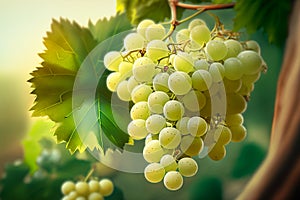 The sun-kissed grapes for white wine grow and ripen in a vineyard, basking in the warmth of the day.