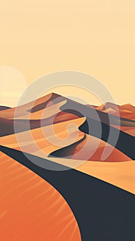 Sun-kissed waves of sand dunes undulate across the desert as the sun sets, painting the sky in soft pastel hues.