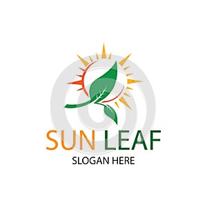 sun leaf logo design template