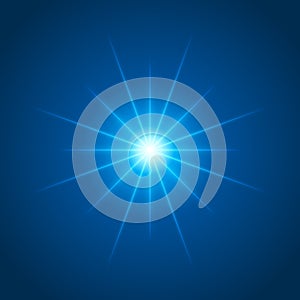 Sun with lens flare lights template and vector background.