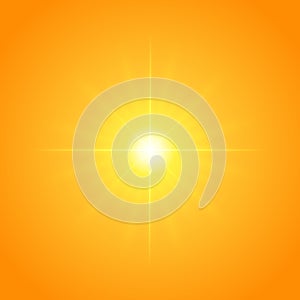 Sun with lens flare lights template and vector background.