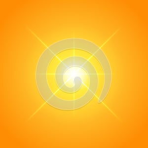 Sun with lens flare lights template and vector background.