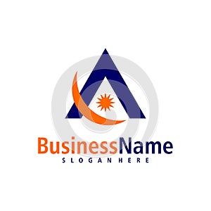 Sun with Letter A logo design vector. Creative Initial A logo concepts template