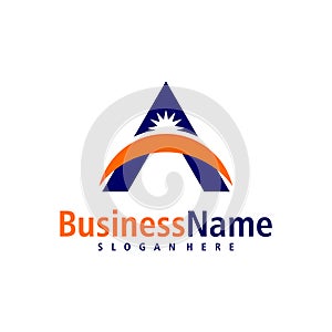 Sun with Letter A logo design vector. Creative Initial A logo concepts template