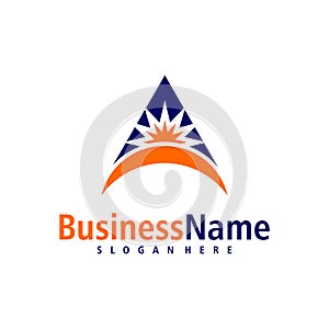 Sun with Letter A logo design vector. Creative Initial A logo concepts template