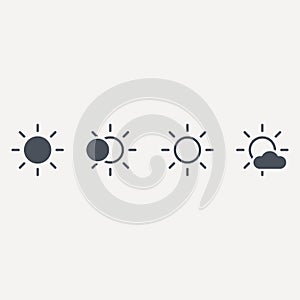 Sun line icon, outline vector sign, linear style pictogram isolated on white. Sunny weather symbol, logo illustration