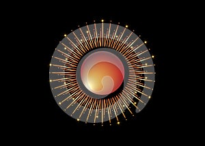 Sun logo gold icon concept of sunburst sign, golden radial rays, filled luxury shiny orange symbol, concept of solar eclipse, gold