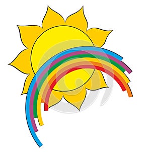 A sun logo with a rainbow.