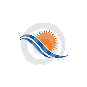 sun Logo with water wave Icon Vector illustration