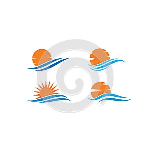 sun Logo with waves Icon Vector illustration