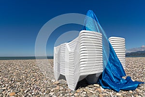 Sun lounger on a pebblestone beach