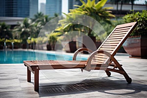 Sun lounger by the pool at an upscale resort, summer relaxation concept