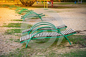 Sun loungers on the city beach, sunloungers and a place to relax in the city park