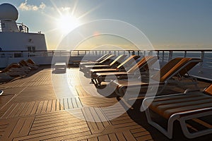 Sun loungers on the deck of a cruise ship AI generation