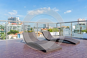 Sun loungers are located on the rooftop