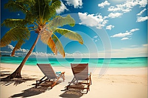 Sun loungers on a picturesque tropical beach