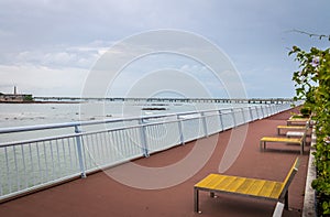 Sun loungers and sea on Cinta Costera - Panama City, Panama photo