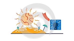 Sun melting ice, symbolizing global warming, vector design Generative AI photo