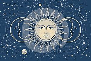 Il sole un un mese astrologia un oroscopo eclisse antico Luna crescente mistico simboli 