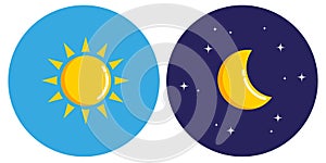Sun and moon in circle day and night concept