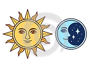 Sun and moon with face