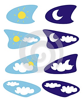 Sun and moon isolated weather icons, clip art