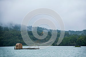 Sun Moon Lake in Nantou County, Taiwan fishing boat