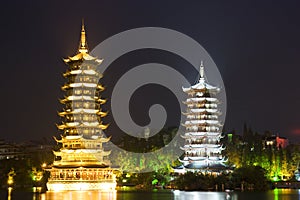 Sun and Moon Pagodas, Guilin, China photo