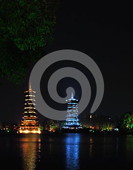 The Sun and Moon Pagodas in Guilin, Guangxi Province, China