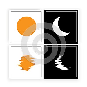 Sun and moon silhouette, vector. Four pieces minimalist poster design. Scandinavian wall art design. Wall artwork