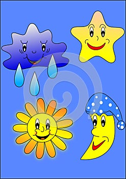 Sun , moon , star and cloud
