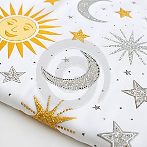 Sun, Moon, and Star Pattern isolated on white background