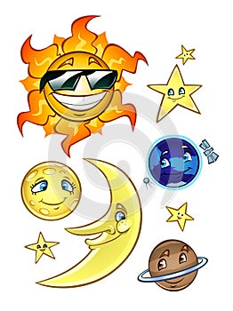 Sun moon stars and planets