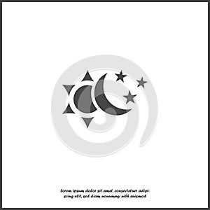 Sun and moon with stars vector icon. The symbol of the change of day and night on white isolated background