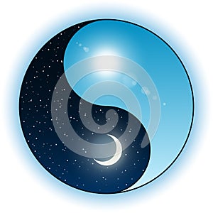 Sun and moon in Yin Yang symbol