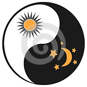 Sun and moon in ying yang symbol