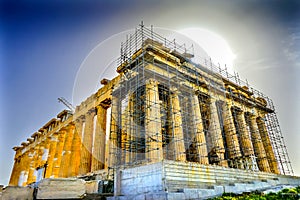 Sun Morning Parthenon Acropolis Athens Greece