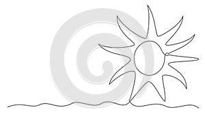 Sun One line drawing isolated on white background