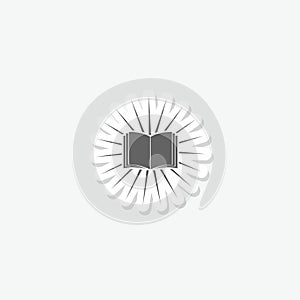 Sun and open book icon sticker isolated on gray background