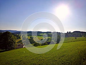 Sun over the countryside in Germany