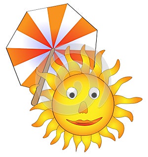 Sun with parasol, funny concept of summer