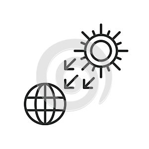 Sun part of the earth icon in line design green. Sun, part, earth, solar, system, light, energy, radiance, sunshine