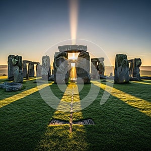 The sun is positioned centrally, creating a dramatic visual effect