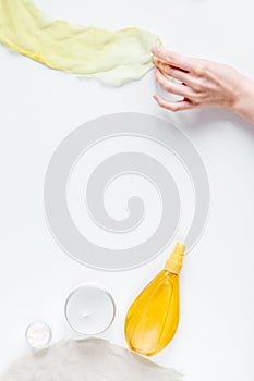 Sun protection concept with cream and lotion white background top view mock-up