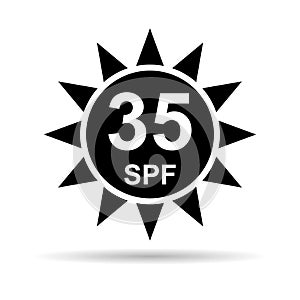 Sun protection factor 35 icon shadow, uv radiation block symbol, sun protect skin vector illustration