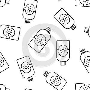 Sun protection icon in flat style. Sunblock cream vector illustration on white isolated background. Spf care seamless pattern